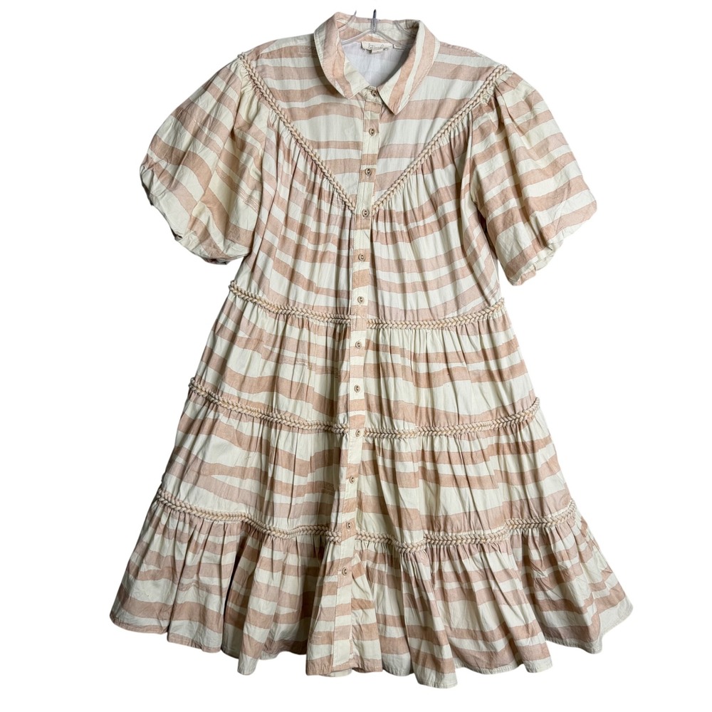 Anthropologie Let Me Be Embroidered Tiered Mini Dress‎ Womens S Neutral Stripe